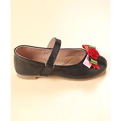 Cute Walk by Babyhug Party Wear Belly Shoes Floral Applique - Black Red