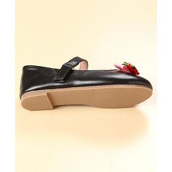 Cute Walk by Babyhug Party Wear Belly Shoes Floral Applique - Black Red