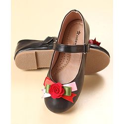 Cute Walk by Babyhug Party Wear Belly Shoes Floral Applique - Black Red