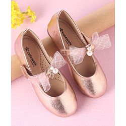 Cute Walk by Babyhug Velcro Closure Bellies With Bow Applique Lace & Pearl Detailing- Gold