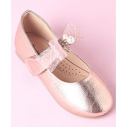 Cute Walk by Babyhug Velcro Closure Bellies With Bow Applique Lace & Pearl Detailing- Gold