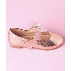 Cute Walk by Babyhug Velcro Closure Bellies With Bow Applique Lace & Pearl Detailing- Gold