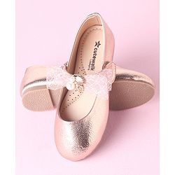Cute Walk by Babyhug Velcro Closure Bellies With Bow Applique Lace & Pearl Detailing- Gold