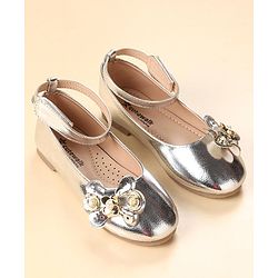 Cute Walk by Babyhug Velcro Closure Party Wear Bellies Bow Applique - Silver