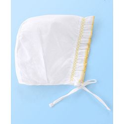 Babyhug Cotton Woven Tie-Knot Cap Set Solid White - Diameter 14 cm