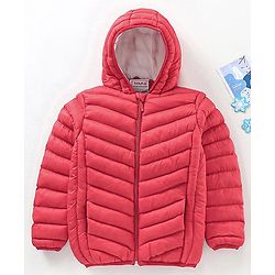 Babyhug Nylon Full Sleeves Solid Color Hooded Heavy Winter Jacket - Red