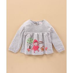 Babyhug Cotton Knit Full Sleeves Top & Pant Set Multiprint - Grey Green