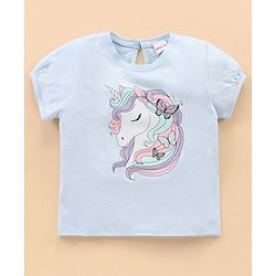 Babyhug Short Sleeves Top & Skirt Set Butterfly Foil Print - Blue