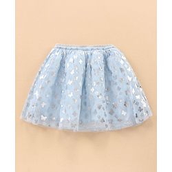 Babyhug Short Sleeves Top & Skirt Set Butterfly Foil Print - Blue