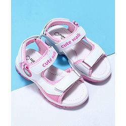 Cute Walk by Babyhug Velcro Sandals Logo Print - White