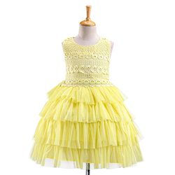 Babyhug Sleeveless Party Wear Frock With Lace - Yellow