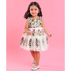 Babyhug Sleeveless Embroidered Party Frock - White