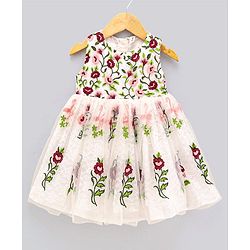 Babyhug Sleeveless Embroidered Party Frock - White