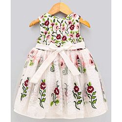 Babyhug Sleeveless Embroidered Party Frock - White
