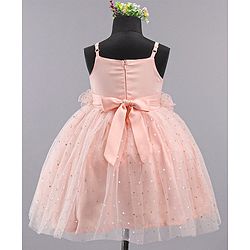 Babyhug Sleeveless Frilled Party Wear Frock With Sequin Detailing & Glitter Print- Light Orange