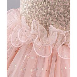 Babyhug Sleeveless Frilled Party Wear Frock With Sequin Detailing & Glitter Print- Light Orange
