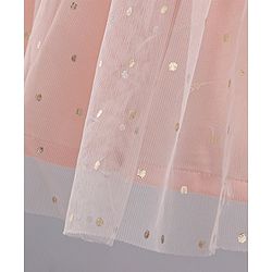 Babyhug Sleeveless Frilled Party Wear Frock With Sequin Detailing & Glitter Print- Light Orange
