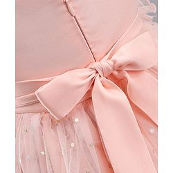 Babyhug Sleeveless Frilled Party Wear Frock With Sequin Detailing & Glitter Print- Light Orange