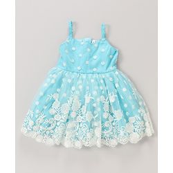 Babyhug Sleeveless Embroidered Party Frock - Blue