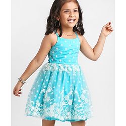 Babyhug Sleeveless Embroidered Party Frock - Blue