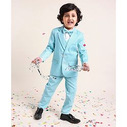 Babyhug Full Sleeves 3 Piece Solid Party Suit - Light Aqua