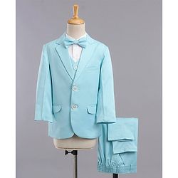 Babyhug Full Sleeves 3 Piece Solid Party Suit - Light Aqua