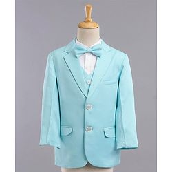 Babyhug Full Sleeves 3 Piece Solid Party Suit - Light Aqua