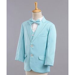 Babyhug Full Sleeves 3 Piece Solid Party Suit - Light Aqua
