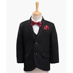 Babyhug Full Sleeves Solid Color Party Suit with Bow - Black
