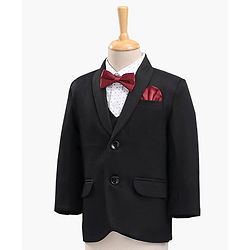 Babyhug Full Sleeves Solid Color Party Suit with Bow - Black