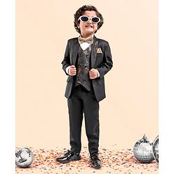 Babyhug Full Sleeves Party Wear Suit with Waistcoat & Bow - Black