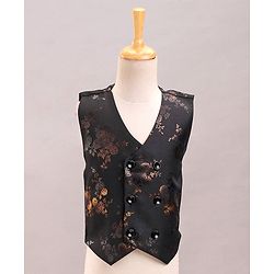Babyhug Full Sleeves Party Wear Suit with Waistcoat & Bow - Black