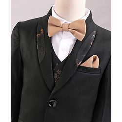 Babyhug Full Sleeves Party Wear Suit with Waistcoat & Bow - Black