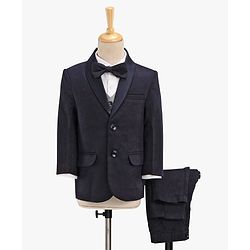 Babyhug Full Sleeves Solid Party Suit with Bow Tie - Navy