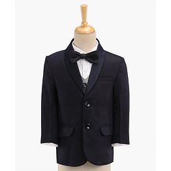 Babyhug Full Sleeves Solid Party Suit with Bow Tie - Navy