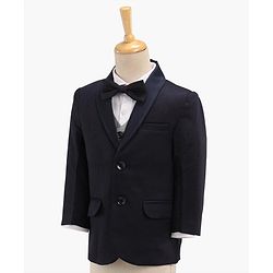 Babyhug Full Sleeves Solid Party Suit with Bow Tie - Navy