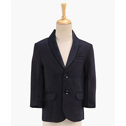Babyhug Full Sleeves Solid Party Suit with Bow Tie - Navy