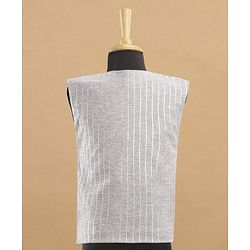Babyhug Full Sleeves Striped Party Suit With Bow - Grey