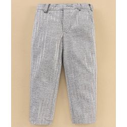 Babyhug Full Sleeves Striped Party Suit With Bow - Grey
