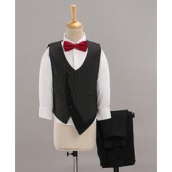 Babyhug Full Sleeves Striped Party Suit with Bow Tie - Black