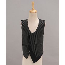 Babyhug Full Sleeves Striped Party Suit with Bow Tie - Black