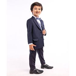 Babyhug Full Sleeves 4 Piece Party Suit With Bow - Blue