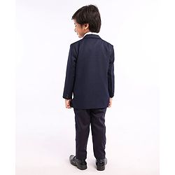 Babyhug Full Sleeves 4 Piece Party Suit With Bow - Blue