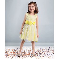 Babyhug Sleeveless Party Wear Frock Floral Embroidered - Yellow