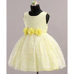 Babyhug Sleeveless Party Wear Frock Floral Embroidered - Yellow