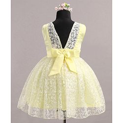 Babyhug Sleeveless Party Wear Frock Floral Embroidered - Yellow