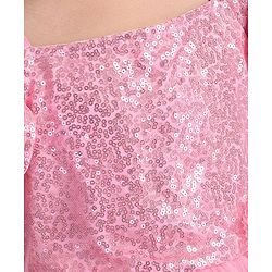 Babyhug Cap Sleeves Cold Shoulder Sequinned Party Wear Frock with Flower Applique - Pink