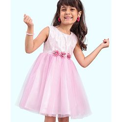 Babyhug Sleeveless Party Wear Frock With Sequin & Flower Applique - Rose