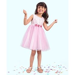 Babyhug Sleeveless Party Wear Frock With Sequin & Flower Applique - Rose