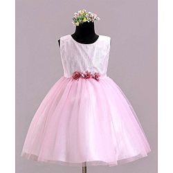 Babyhug Sleeveless Party Wear Frock With Sequin & Flower Applique - Rose